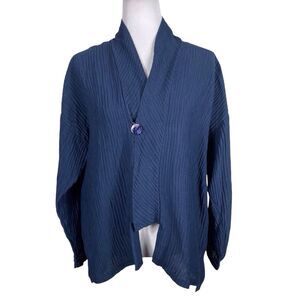 Staples Linen Silk Lagenlook Jacket Medium Blue Boxy Artsy